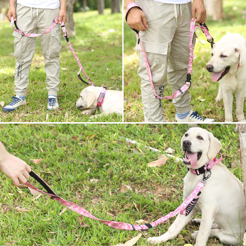 Hotsky Tactical Dog Leash Heavy Duty for Medium Large Dogs That Pull,4-6Ft Strong Bungee Shock Absorbing No Pull Dog Leash with Padded Double Handle and Car Seatbelt,Pink Camo Medium / Large Pink Camo - PawsPlanet Australia