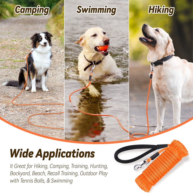 lynxking Check Cord Dog Leash Long Lead Training Tracking Line Comfortable Handle Heavy Duty Puppy Rope 10ft 15ft 30ft 50ft for Small Medium Large Dog Orange 3/8 inch * 50foot - PawsPlanet Australia