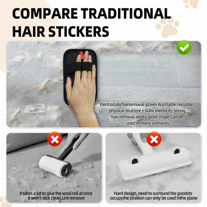 Pet Hair Remover, Reusable Electrostatic Pet Hair Remover Gloves – Double-Sided Grooming & Deshedding Gloves for Cats & Dogs, Pet Fur Removal for Furniture, Carpet, Couch -1 PCS 1 - PawsPlanet Australia