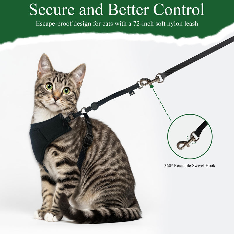 A1HC Escape Proof Cat Harness and Leash - Soft Adjustable Vest, Comfortable Mesh and Long Strips with Air Tag Pocket, Easy Control, Safe Walking Harness for Cats & Kittens - Black (Medium) Medium - PawsPlanet Australia