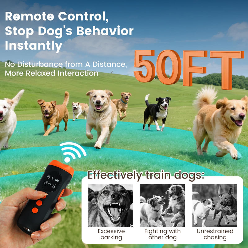 Ultrasonic Dog Bark Deterrent Device 3X Ultrasound Anti Barking Device Safe for All Dogs Training Tools Up to 50ft for Indoor Outdoor with Flashlight Rechargeable Training Device - PawsPlanet Australia