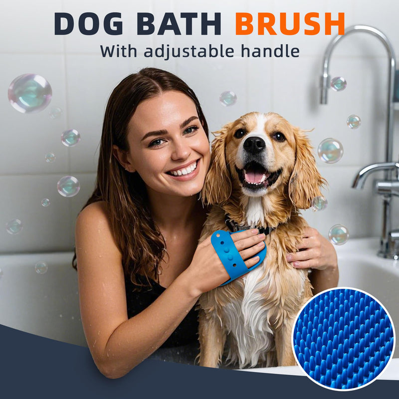 4PCS Dog Bath Brush | Dog Scrubber for Bath | Dog Shampoo Brush | Dog Toothbrush | Dog Finger Toothbrush | Dog Shower/Washing Brush with Adjustable Ring Handle - Dog Bath Supplies (Blue Red) - PawsPlanet Australia