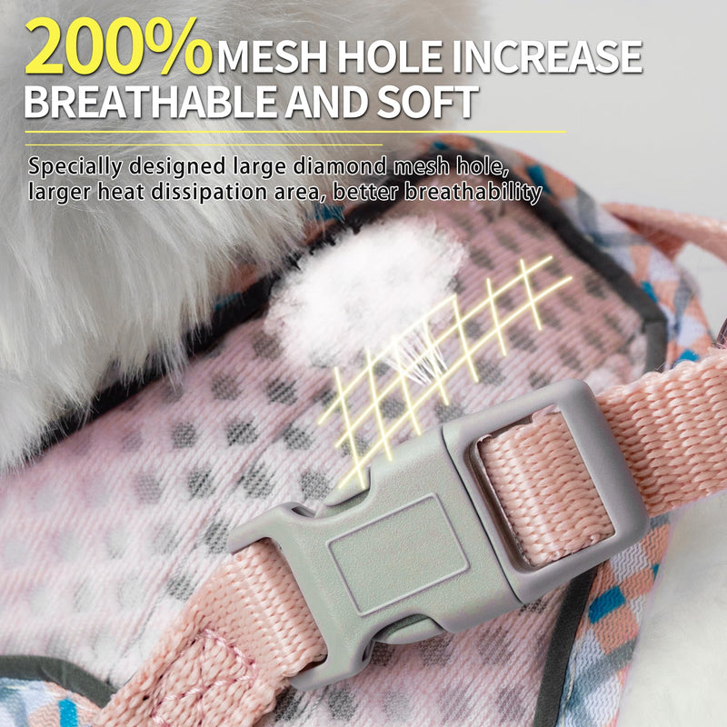 Summer Soft Dog Harness and Leash Set,Ultra Thin Breathable Diamond Mesh, Step in Adjustable Dog Harness with Padded Vest for Medium Size Dogs in Hot Weather Pearl Pink L - PawsPlanet Australia