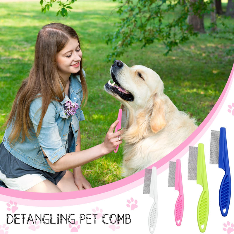 10 Pcs Flea Comb for Dogs and Cats Flea Remover Tool with Stainless Steel Metal Teeth for Detangling Grooming Kit, Pink, Blue, White and Green, 2 Sizes - PawsPlanet Australia