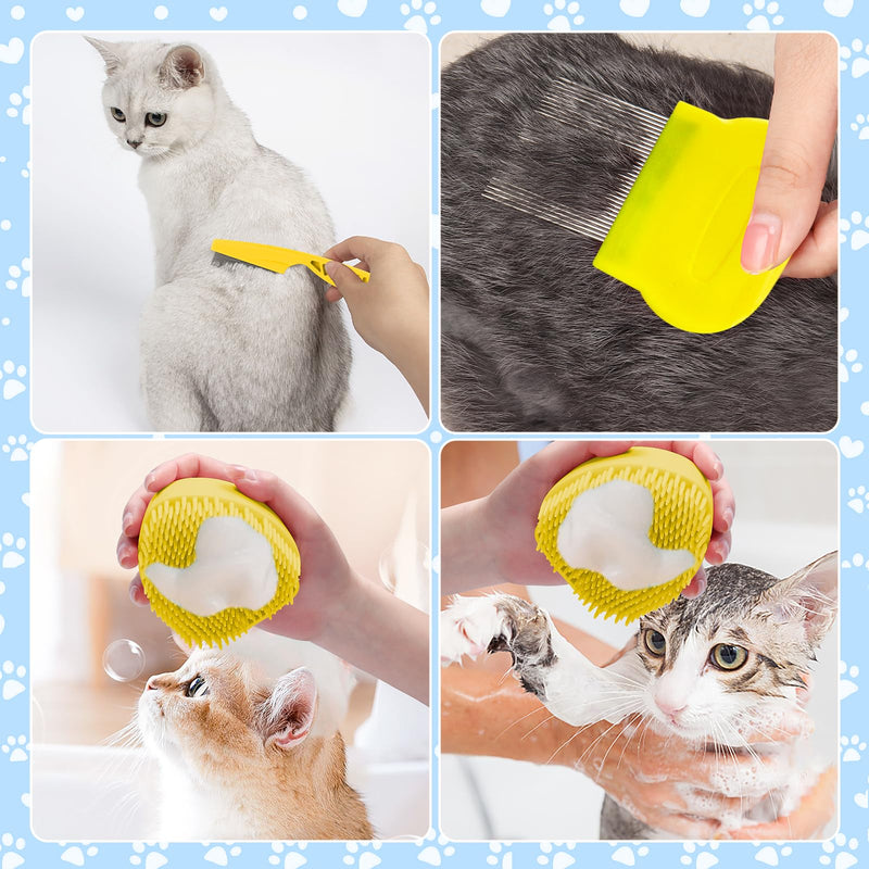 VCZONE 8 Pcs Cat Brush Grooming Kits, Pet Self Cleaning Kit with Pet Nail Clipper and File, Flea Comb, Pet Shampoo Bath Brush, Pet Shedding Brush, Silicone Toothbrush (Yellow) Yellow - PawsPlanet Australia