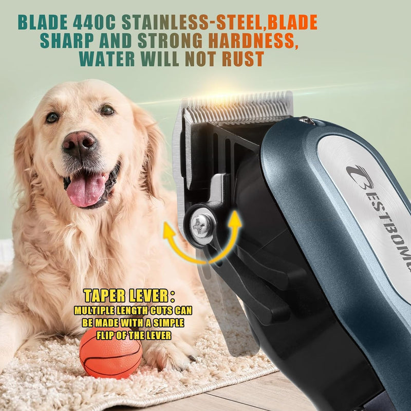 Dog Clippers Professional Heavy Duty Low Noise High Power Dog Grooming Clipper Rechargeable Cordless Pet Grooming Tools for Small & Large Dogs Cats Pets with Thick & Heavy Coats Navy - PawsPlanet Australia