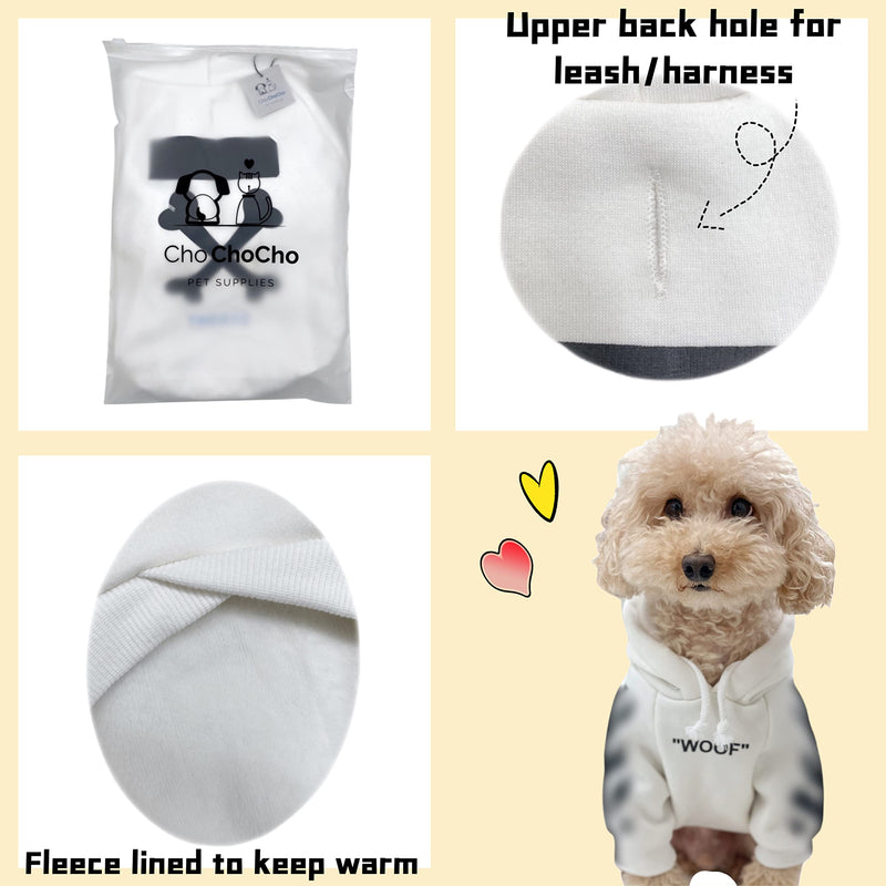 ChoChoCho Stylish Dog Hoodie Dog Clothes Streetwear Cotton Sweatshirt Fashion Outfit for Dogs Cats Puppy Small Medium Large (XL, White) XL (Chest: 19''-21'' / Suggest: 14-24 lbs) Woof-White - PawsPlanet Australia