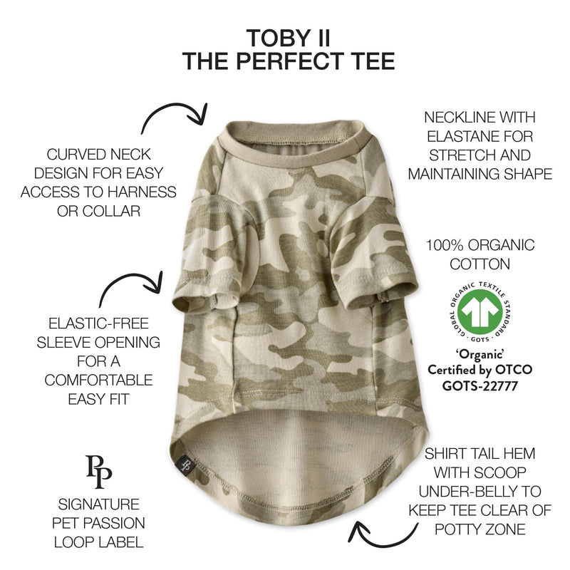 Toby II - The Perfect Tee, 3 Pack Short Sleeve Pet T-Shirt 100% Organic Cotton Tees Clothes for Small, Medium, Large Dogs, Sage Camo, Small (10-25 lbs) Small (10-25 lbs) - PawsPlanet Australia