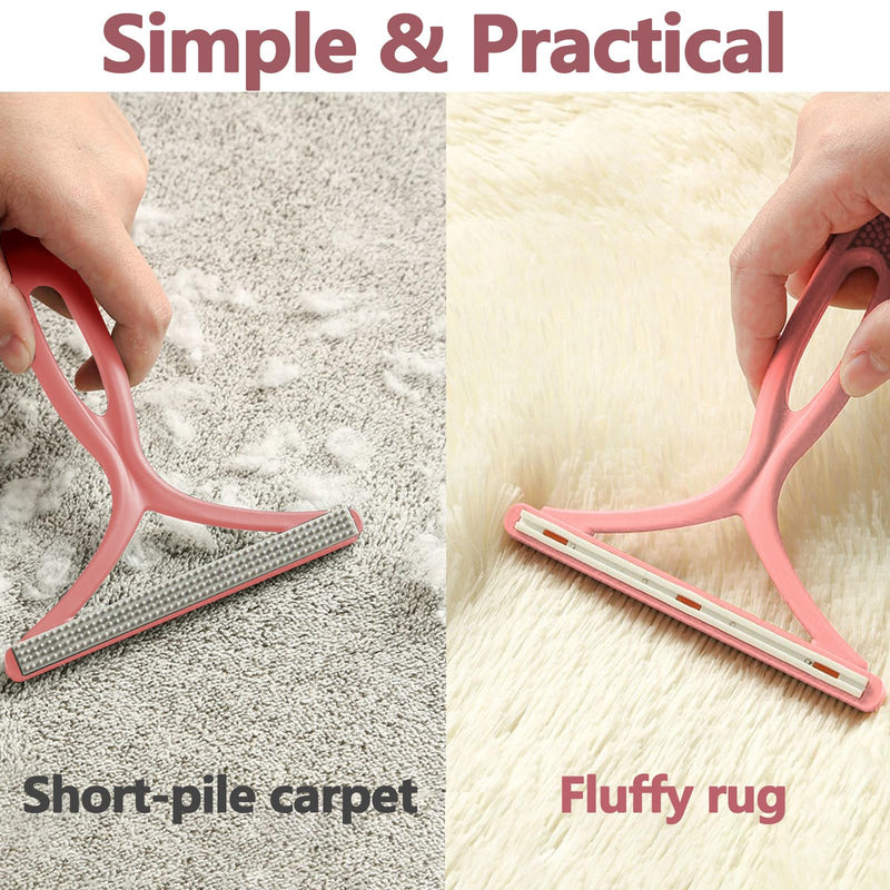 Self-Cleaning Cat Shedding Grooming Brush for Small Dog Pet Short Hair Remover Set Reusable Lint Removal Tool Carpet Scraper for Clothes Couch Bedding Furniture Car Pink - PawsPlanet Australia