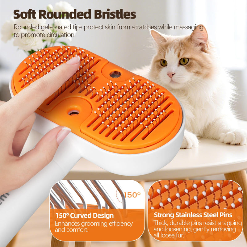 Steam Cat Brush, 3-in-1 Self-Cleaning Pet Steam Brush for Hair Remover & Massage. Cat brushes for Short & Long Haired Cats, Dog Brushes for Grooming & Shedding, Prevents Static, Cool Mist Only