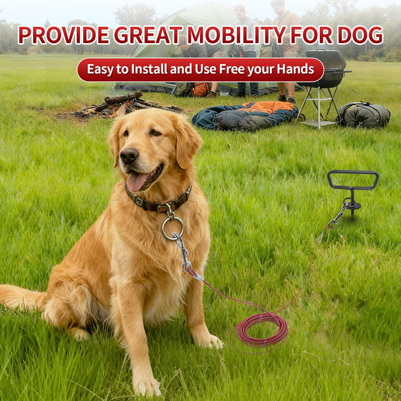 Dog Tie Out Cable and Stake 34ft, Heavy Duty Dog Chains for Outside with Lockable Hook, Pet Runner Cable Leads for Medium Large Dogs Up to 250 LBS,Comfort Grip for Daily Walking/Outdoor Red - PawsPlanet Australia