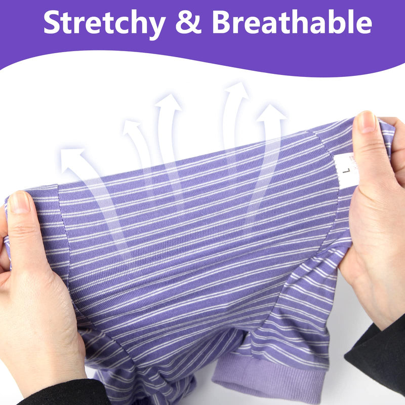 Cat Surgical Recovery Suit Professional for Male Female Dog Abdominal Wounds Cone E-Collar Alternative, Anti-Licking Or Skin Diseases Pet Surgical Recovery Pajama Suit, Soft Fabric Onesie for Cats M (Pack of 1) Violet Striped - PawsPlanet Australia