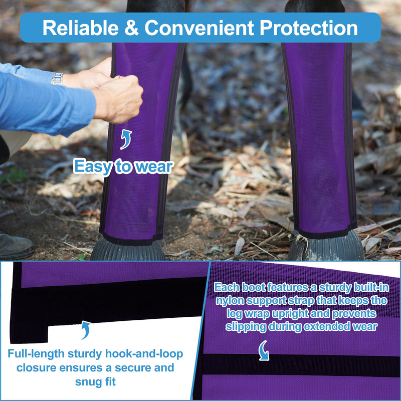 RCL Breathable Horse Fly Boots Set of 4, UV Protective Mesh Horse Leggings, Stomp-Reducing Horse Boots Stay-On Design with Nylon Support, Easy Fit Fly Boots for Horses Hoof & Leg Protection Purple - PawsPlanet Australia