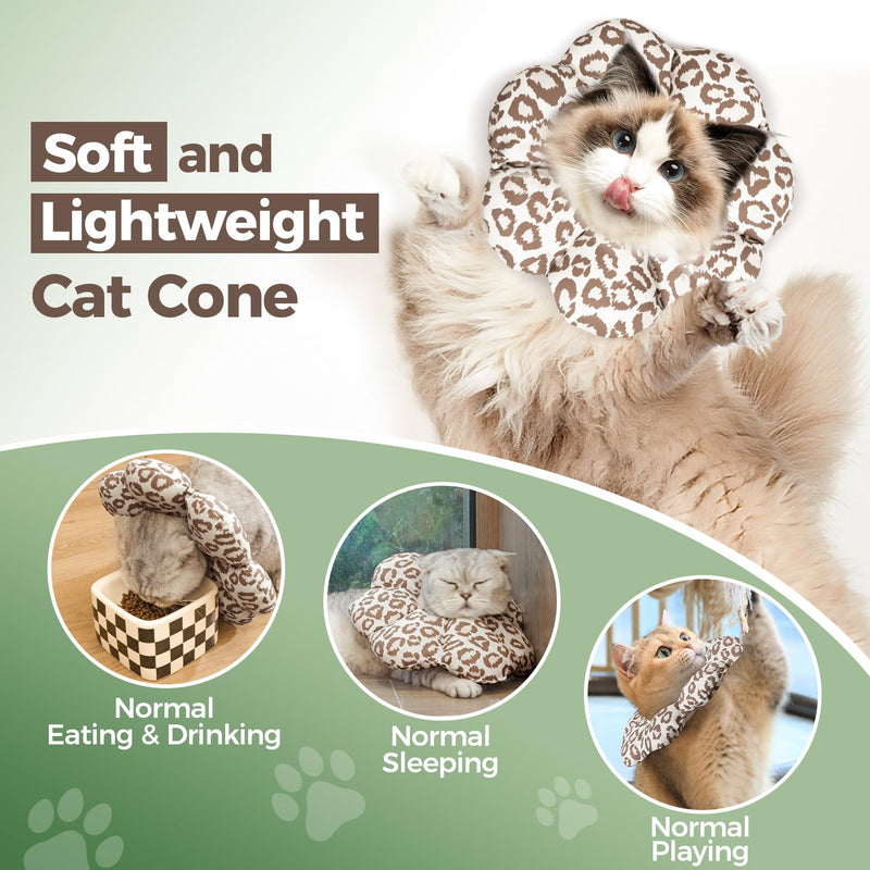 ComSaf Cat Cone Collar Soft - E Cat Collar Cones to Stop Licking After Surgery, Recovery Elizabethan Collar for Cats, Soft Cat Cone for Small Cats Kitten, Waterproof & Lightweight, Brown Leopard, S S (Neck:5.5-9 in)