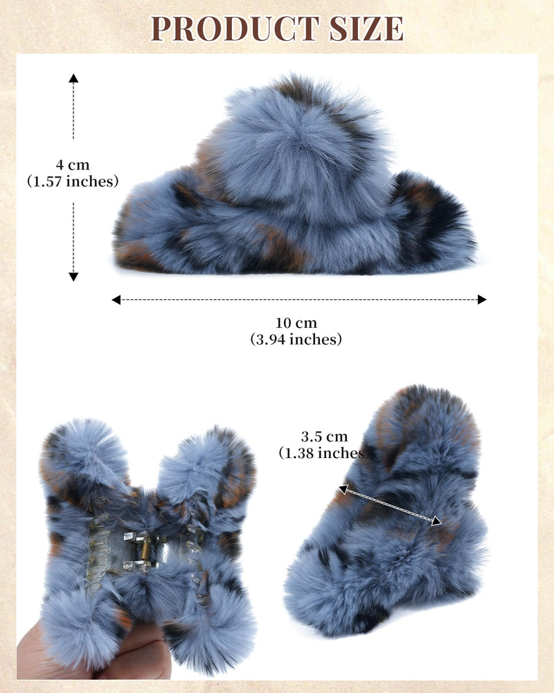 Mesovor 3 Pack Fluffy Rabbit Fur Hair Clips, Non-slip 3.94" Fuzzy Plush Cozy Claw Clips for Thick and Thin | Soft Strong Hold Jaw Banana Clips (Gray, Coffee, Blue) Gray, Coffee, Blue - PawsPlanet Australia