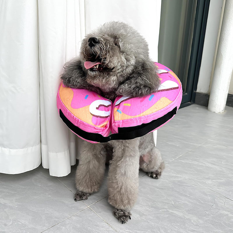 Inflatable Dog Cone, Soft Adjustable Blow up Donut Collar for After Surgery - Suitable for Small, Medium, Large Dogs and Cats Yellow/Pink Cream