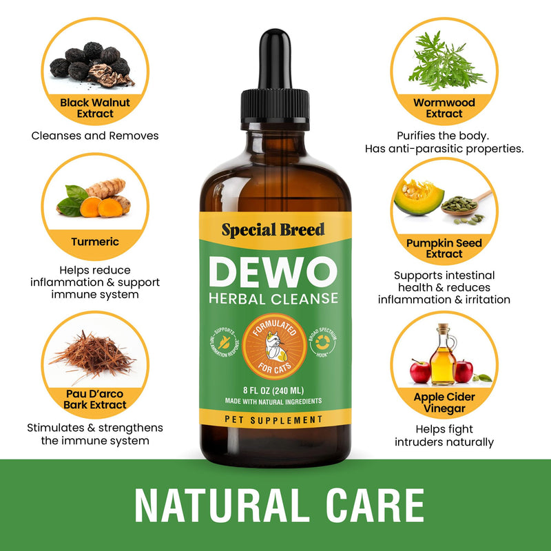 Natural Intestinal Defense for Cats, Herbal Cleanse with Wormwood, Black Walnut, Turmeric - NO Oregano - Digestive Support Promotes Gut Health & Flora Balance, Made in The USA, 8oz