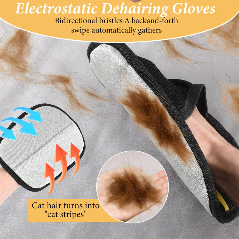 Pet Hair Removal Tool Glove, Cat Hair Remover Reusable Anti Static Hairs Remover Animal Fur Removal Glove for Couch Furniture Carpet Car Seat Curtain (2 Gloves and 1 Comb) - PawsPlanet Australia