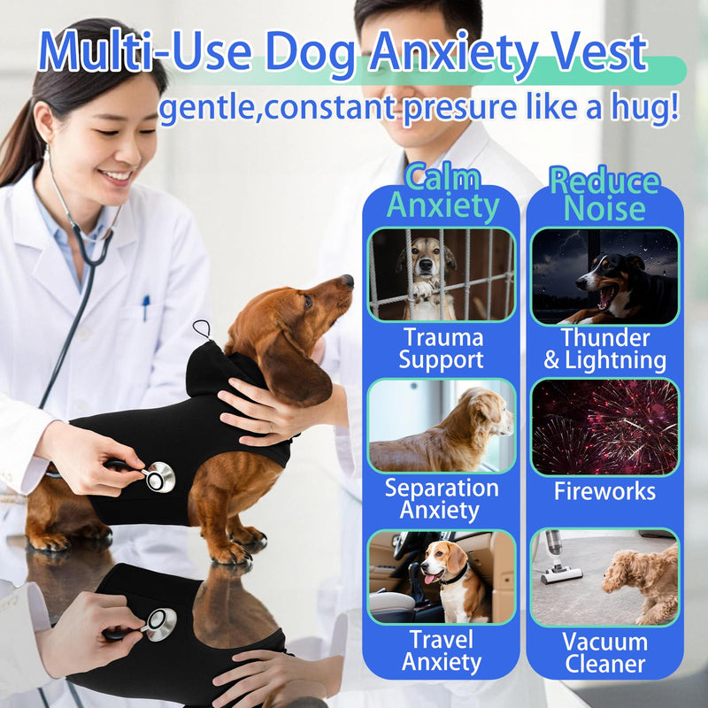 MIGOHI Small Dog Anxiety Vest | Dog Calming Vest for Small Dogs,Comfort Anxiety Shirt for Dogs,Pet Anxiety Jacket with Ear Cover for Fireworks,Thunderstorm,Separation,Loud Noise,Black,S