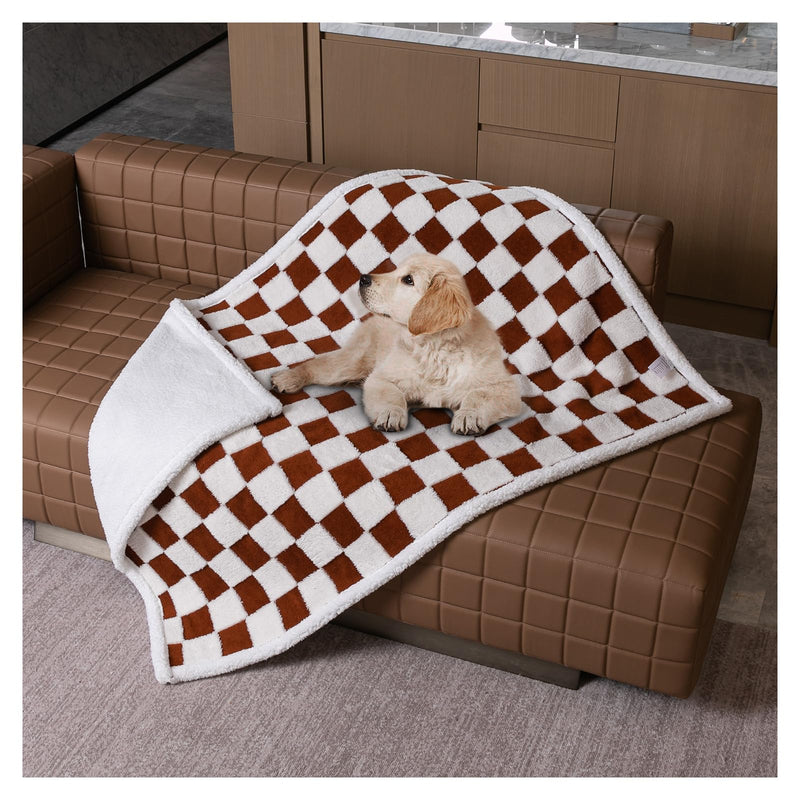 Waterproof Pet Blanket,Checked Jacquard Pets Throw Dog Blankets Dog Bed Covers Couch Sofa Stylish for Puppy Cats Washable Reversible Furniture Protection Covers (Coffee Check,S) Coffee Check S-71*100cm(28*40in) - PawsPlanet Australia