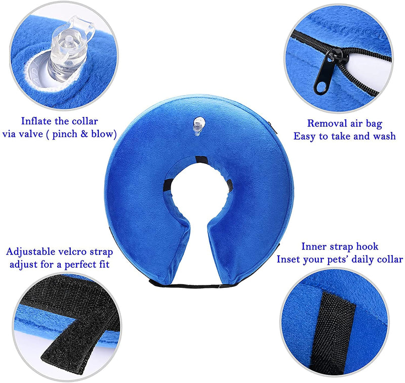 Katoggy Inflatable Dog Collar, Soft Dog Cone for Dogs After Surgery, Adjustable Blow up Donut E-Collars for Small Medium Large Dogs and Cats Blue Large (Neck: 15"-18") - PawsPlanet Australia