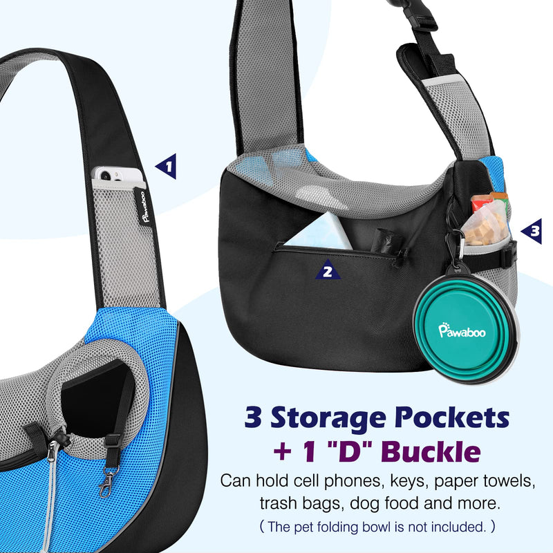 Pawaboo Pet Dog Sling Carrier, Breathable Mesh Bag for Puppy Cat, Crossbody Satchel Dog Purse with Pocket for Outdoor Travel, Blue, S - PawsPlanet Australia