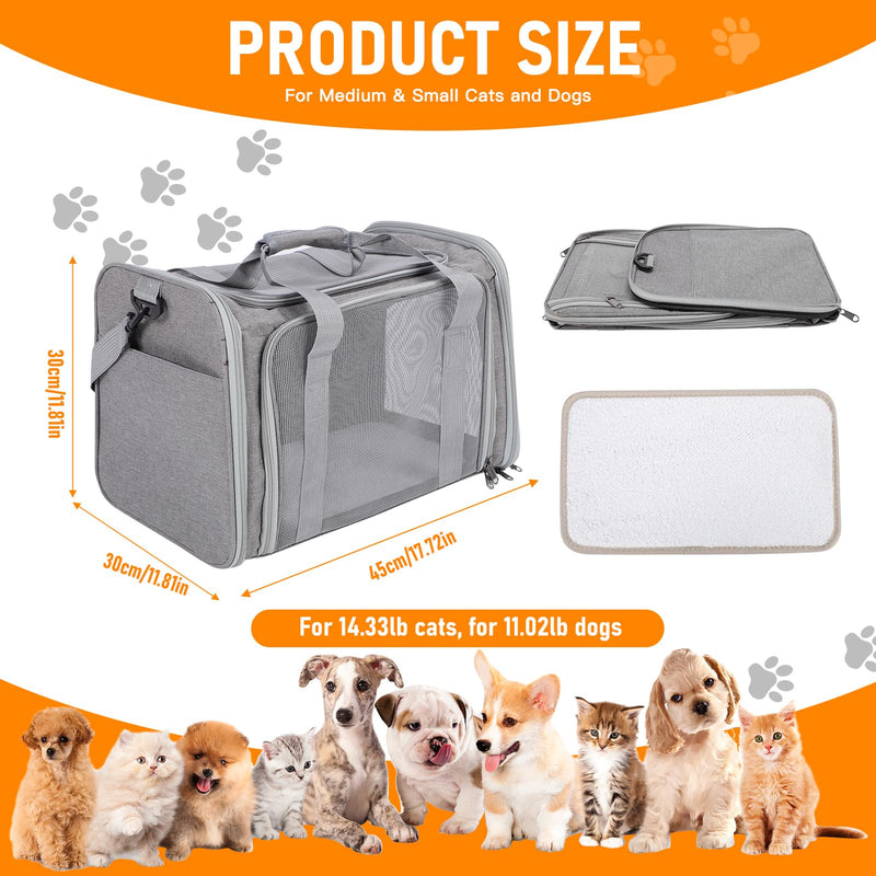 Pet Portable Travel Carrier Bag for Cats Dogs, Mesh Travel Puppy Carrier, Oxford Fabric Large Capacity Breathable Soft-Sided Animals Carrier with Mat Shoulder Strap (Grey) grey - PawsPlanet Australia