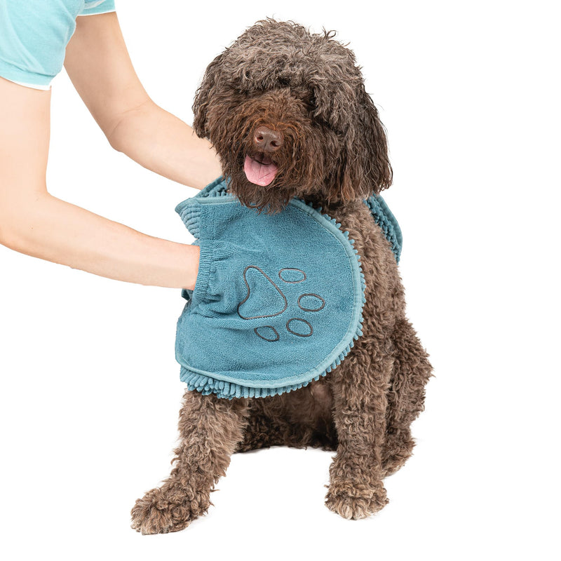 Dog Gone Smart The Dirty Dog Shammy - Fast Drying Dog Bath Towel - Plush Shammy Towel for Dog with Dual Hand Pockets and Elastic - Super Absorbent Microfiber and Machine Washable - Pacific Blue - PawsPlanet Australia