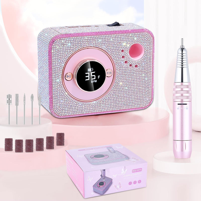 Electric Nail Drill 35000 RPM, Professional Rechargeable Nail File Kit, Nail Drill Machine, Acrylic Nail Kit for Any Manicure, Pedicure, Ideal Nail Art Tools, Designed for Salon, Home Rechargeable 35000 RPM Diamond - PawsPlanet Australia