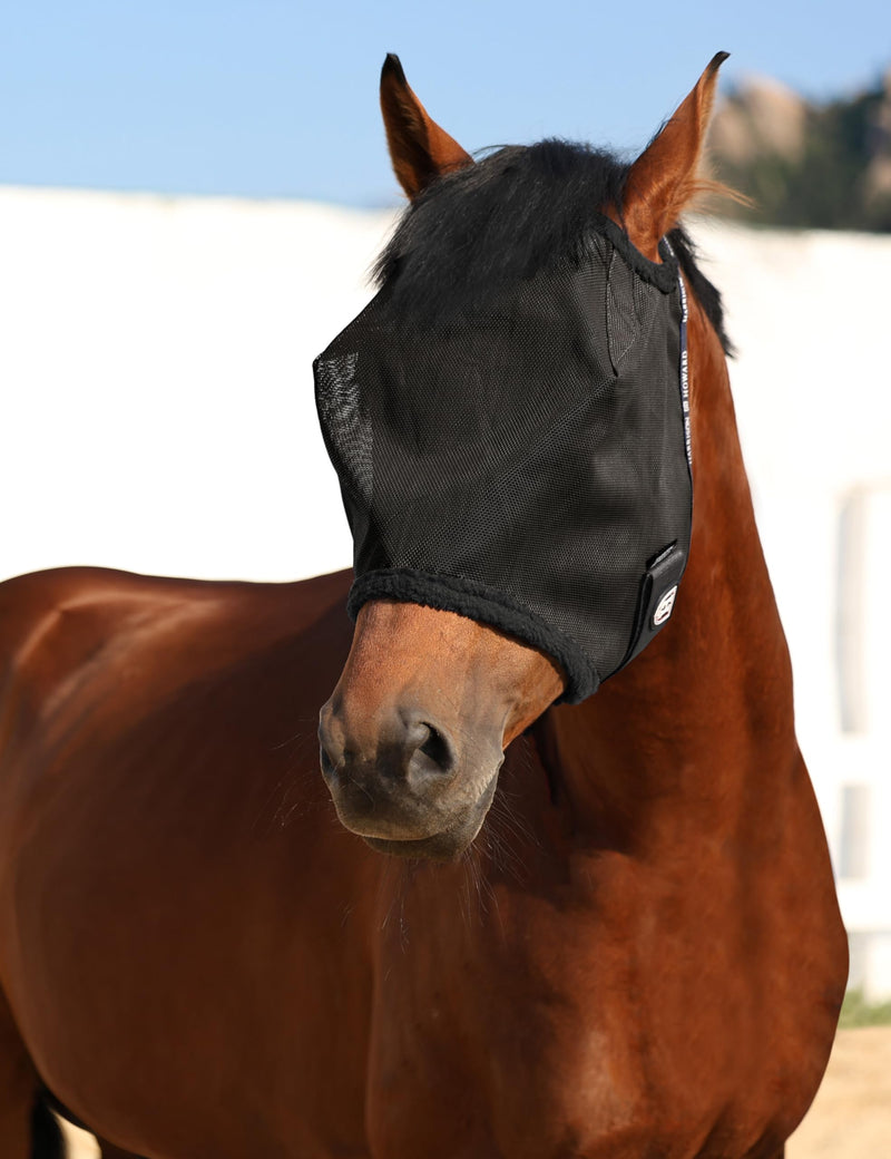 Harrison Howard All Round Mesh Horse Fly Mask UV Protective with Fleece Padded Edging Black L Full (Large) - PawsPlanet Australia