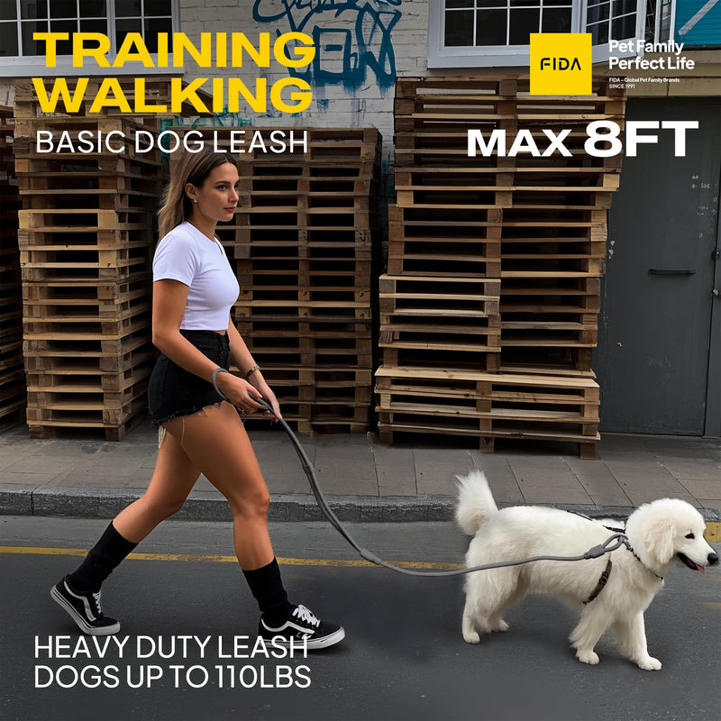 Fida Hands Free Dog Leash for Large Dogs Heavy Duty, Adjustable Crossbody/Waist Leash for Small/Medium/Large Dogs, Waterproof Hands-Free Dog Leashes for Running, Walking & Training(L, Black) M/L(8ft-3/8in) - PawsPlanet Australia
