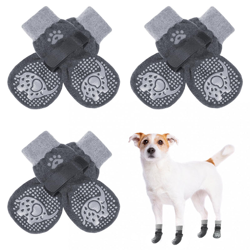 SCENEREAL Double Side Anti-Slip Dog Socks for Hot/Cold Pavement, Non-Slip Dog Shoes for Hardwood Floors to Stop Licking Paws, Slipping, Paw Protectors with Grippers (XS(Pack of 6), Grey Elephant) XS(Pack of 6)