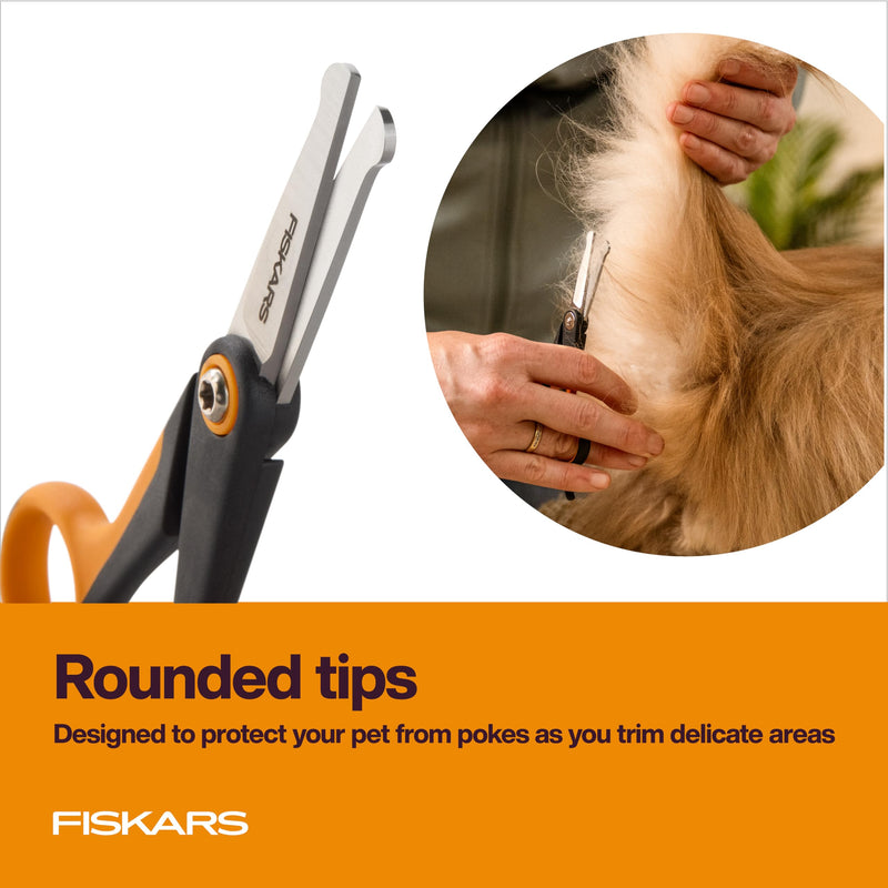 Fiskars Pet, Dog & Cat Grooming Scissors, Rounded Tips & SoftGrip Handle, Cat and Dog Supplies, 5.5”, Orange/Black, Detailing Scissors - PawsPlanet Australia