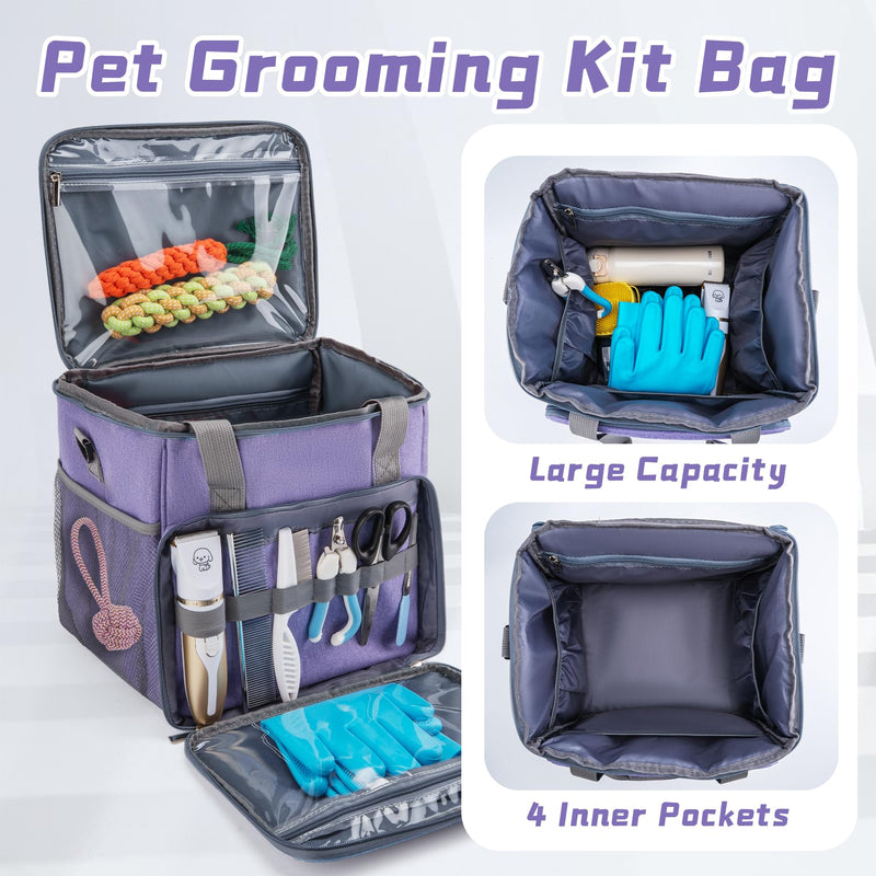 SMYV Pet Grooming Bag for Dog Grooming Supplies, Dog Tote Travel Bag for Pets Grooming Tools Kit Accessories - Purple - PawsPlanet Australia