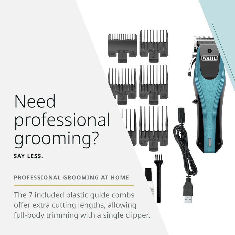 Wahl Pro Animal Groom Lite Pet Clipper - Cordless & USB Charging - Adjustable Blades - Professional Grooming Kit for Dogs, Cats & Small Pets - Black/Metallic Blue - PawsPlanet Australia