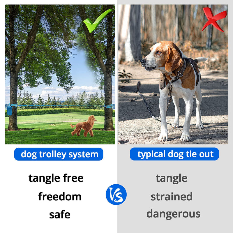 Dog Tie Out Cable for Camping - 50ft/70ft/100ft Portable Reflective Overhead Trolley System for Dogs up to 300lbs - Dog Lead for Yard Camping | Parks | Outdoor Events Blue - PawsPlanet Australia
