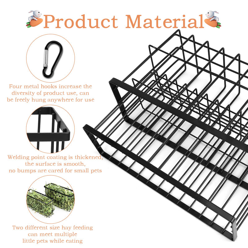 2PCS Rabbit Hay Feeder Guinea Pig Hay Feeder with Heavy Duty Metal Frame hay Rack Pet grass feeder Small animal basket with hook Metal feeding rack for rabbits Guinea pigs Chinchillas Timothy Dark black - PawsPlanet Australia