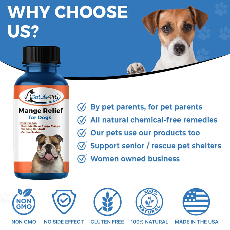 Demodectic Mange Relief for Dogs - All Natural Healthy Coat and Itch Relief for Puppy Mange, Canine Scabies and Walking Dandruff on Skin Pills Pack of 1