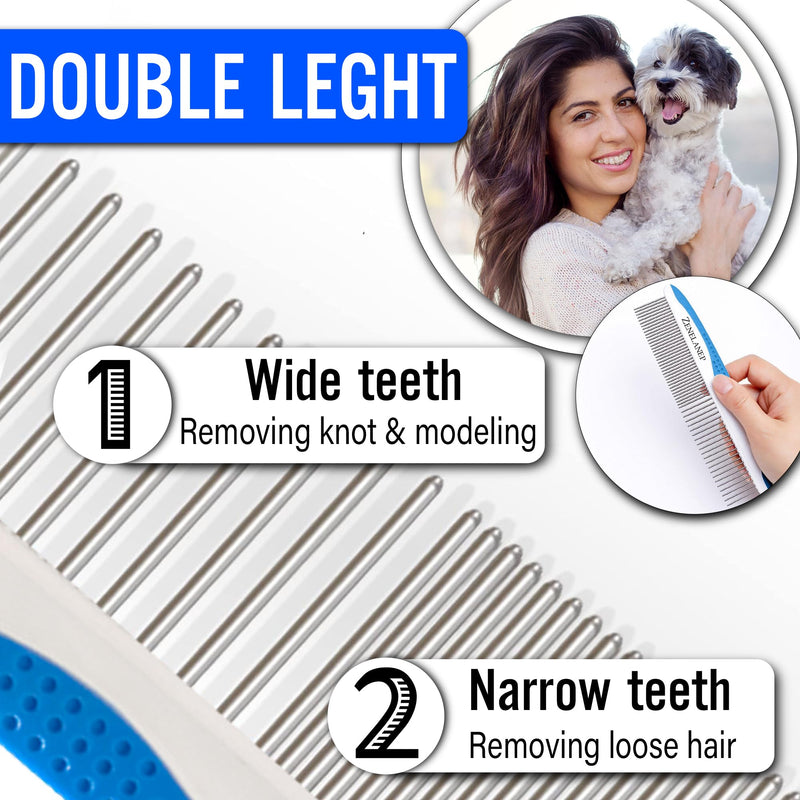 Dog Grooming Comb for Matting – Metal Dematting Comb with Stainless Steel Teeth & Non-Slip Handle (Style 1) Blue - PawsPlanet Australia
