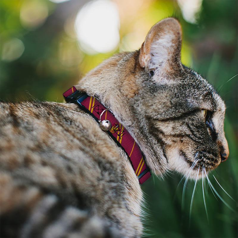 Warner Bros. Cat Collar, Breakaway Collar with Bell, Gryffindor Crest Stripe Burgundy Gold, 8.5 to 12 Inches 0.5 Inch Wide - PawsPlanet Australia