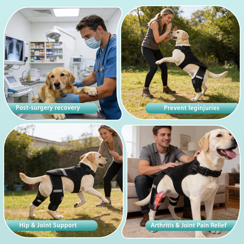 Dog Knee Braces for Torn ACL Hind Leg, Adjustable Dog Leg Braces for Back Leg with 4 Stabilizers for Luxating Patella Relieves Ligament Injury and Joint Pains
