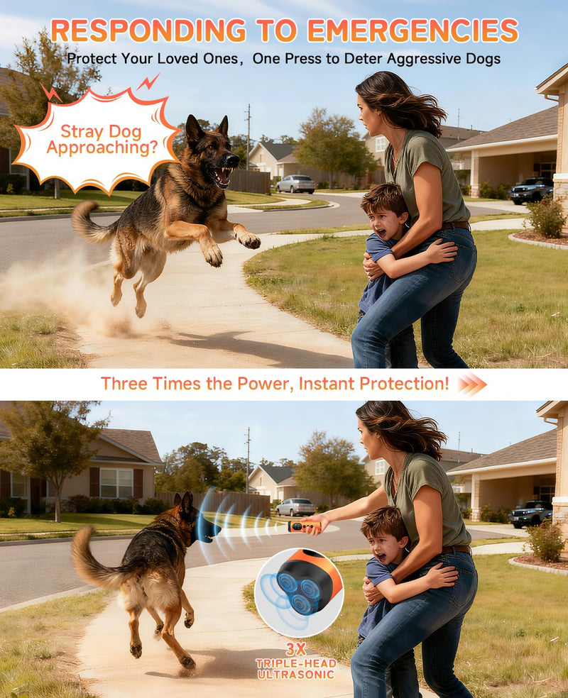 3X Ultrasonic Dog Bark Deterrent, 50ft Long Range Anti Barking Device for Stubborn & Neighbor's Dog, Rechargeable Behavior Training Tool with Flashlight, Safe Humane for Indoor Outdoor Use