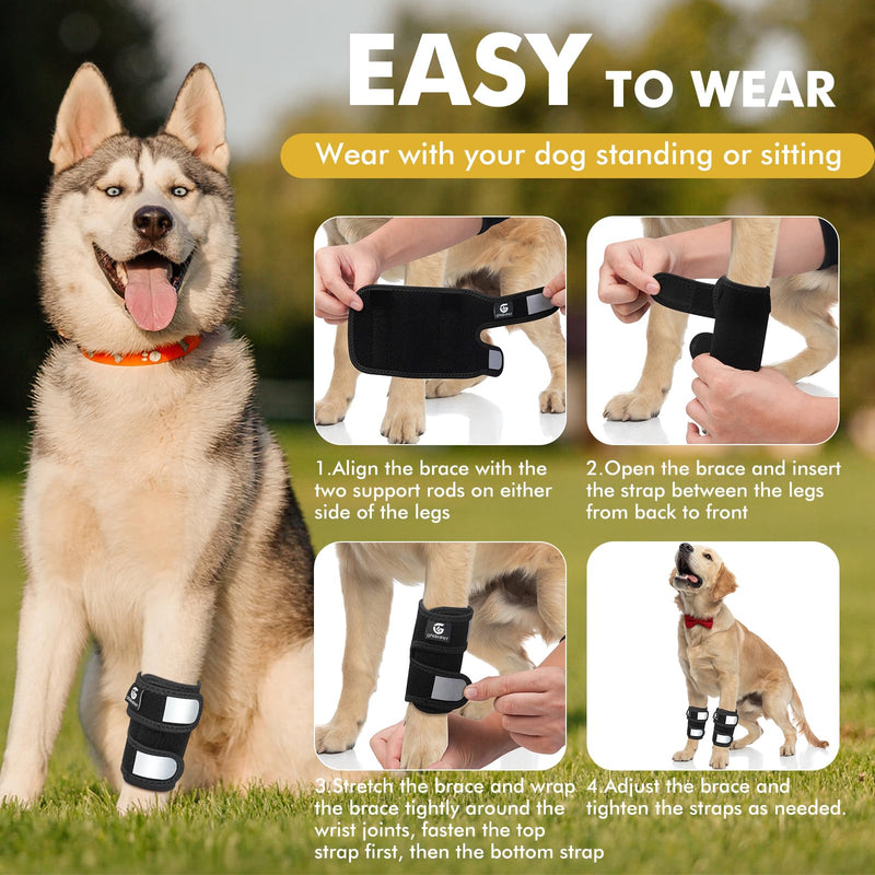 Pair of Dog Leg Braces for Front Hock Joint, Dog Front Leg Wrist Brace with Metal Spring Inserts, Dog Leg Sleeve with Reflective Straps, Prevents Injuries and Sprains, XS/S - PawsPlanet Australia
