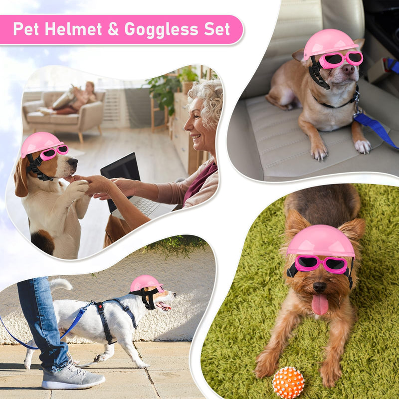 Frienda Dog Helmet and Goggles, UV Protection Doggy Sunglasses and 4 Inch Padded Puppy Motorcycle Helmet Adorable Dog Goggles with Adjustable Belt for Small Dogs Puppy Riding(Pink,M) M Pink
