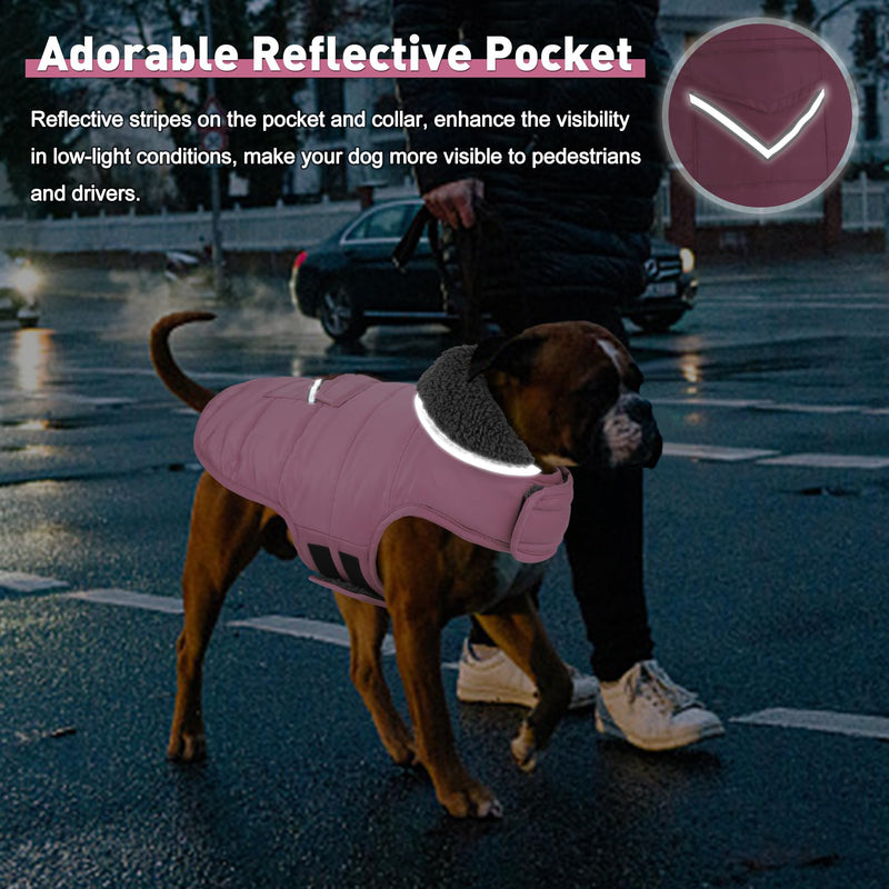 Dog Coat, Waterproof Dog Winter Jacket with Pocket, Reflective Adjustable Pet Snow Vest, Warm Cozy Fleece Sweater for Small Medium Extra Large Dogs - Light Pink, 3XL 3XL(Chest Girth:33.9-42.9") - PawsPlanet Australia