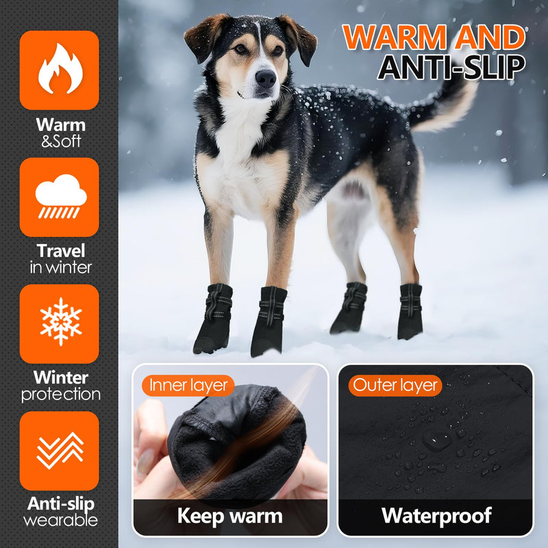 Waterproof Dog Shoes for Small Dogs, Anti-Slip & Reflective, Dog Boots & Paw Protectors for Winter Snow Rain, Summer Hot Pavement, 4Pcs Pet Booties for Hiking/Walking/Outdoor, Size XS, Black X-Small - PawsPlanet Australia