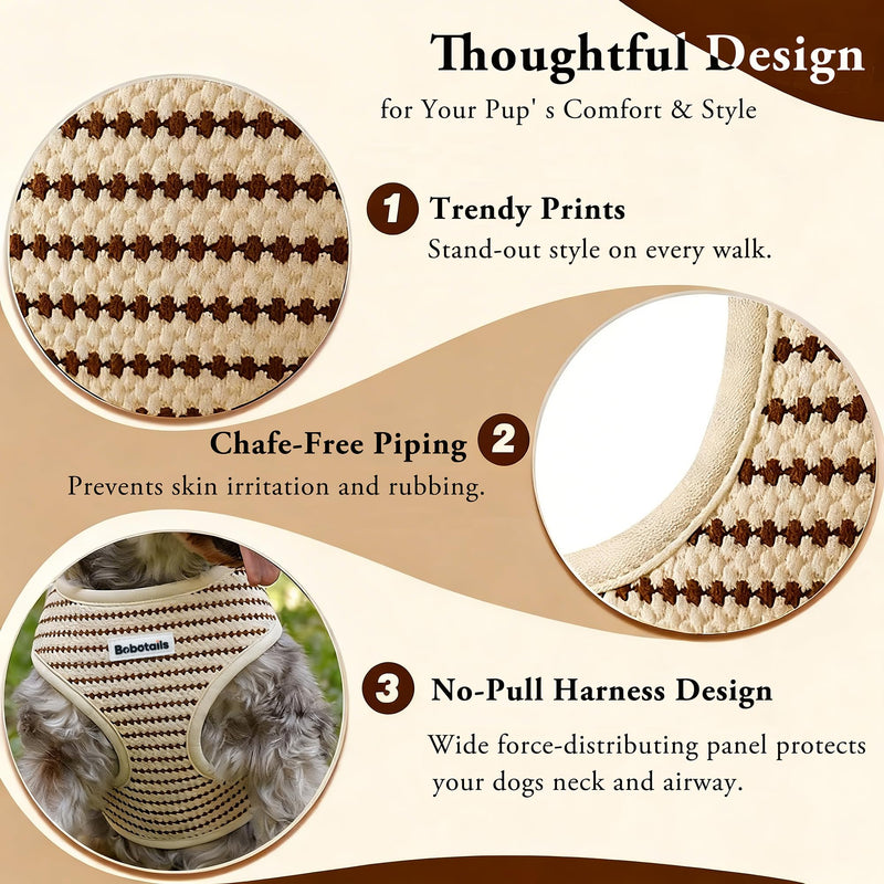 No Pull Dog Vest Harness for Small&Medium Dogs, Side Clip Adjustable Pet Vest, Soft Breathable, Fashion Dog Harnesses for Walking, Running, Shopping (Beige, S) Small Grain S (Chest 16.1"-21.2") - PawsPlanet Australia