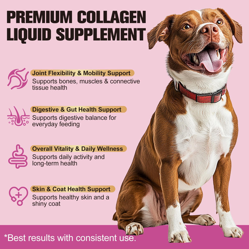 Liquid Collagen for Dogs & Cats - Grass-Fed Hydrolyzed - for Joint, Hip, Skin & Coat Nutritional Support 1