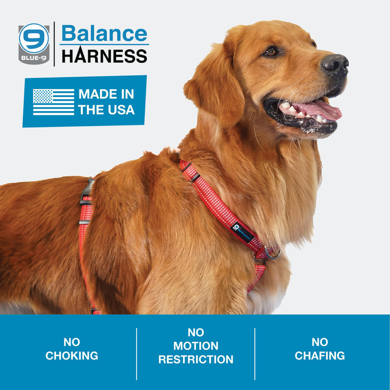 Blue-9 Reflective Buckle-Neck Balance Harness, Fully Customizable Fit No-Pull Harness with 3M Reflective Stitching, Ideal for Dog Training and Obedience, Made in The USA, Red, Medium/Large M/L (Ribcage: 24"-35.5") - PawsPlanet Australia