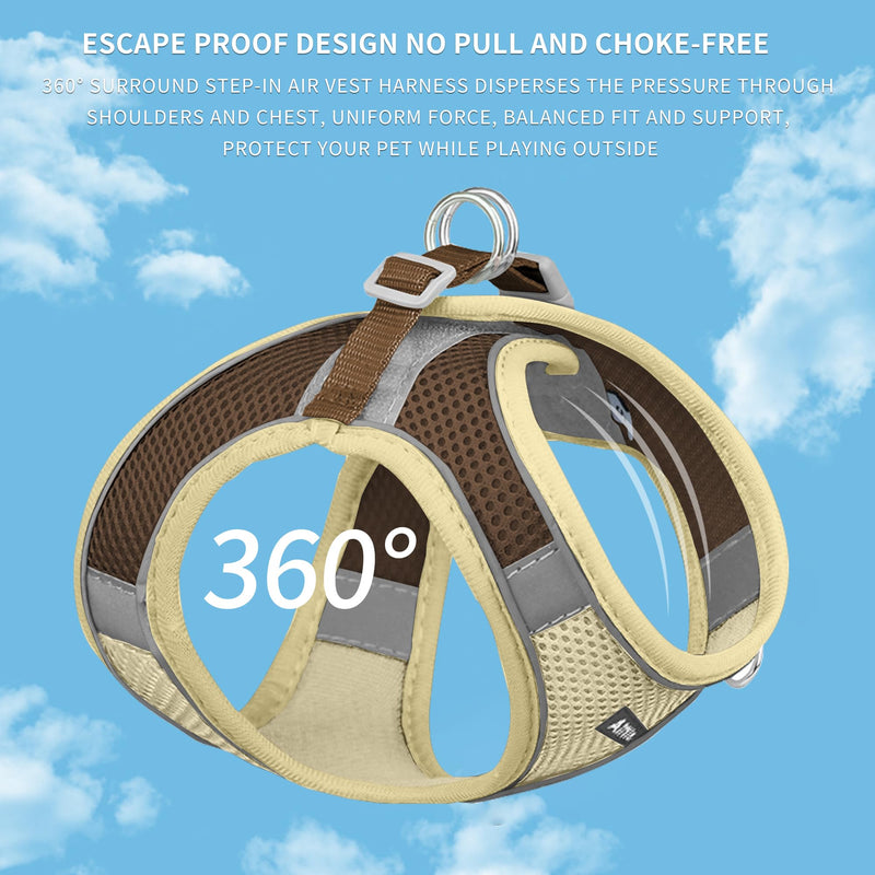 AIITLE Step in Dog Harness and Leash Set - Summer No Pull Escape Proof Vest Harnesses with Soft Mesh and Reflective Bands, Adjustable Pet Outdoor Harnesses for Small and Medium Dogs Beige M M(Chest: 16 - 18") Beige-Brown - PawsPlanet Australia